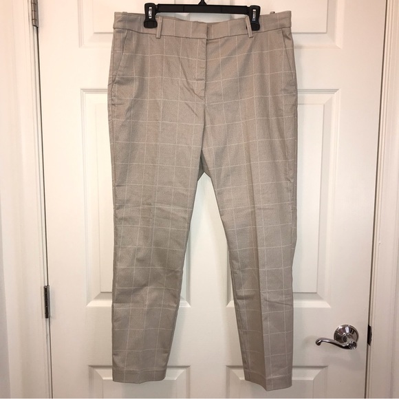 H&M High Rise Dress Pants, Windowpane Plaid Flat Front Trouser 16, Stretch Tan - Picture 8 of 16